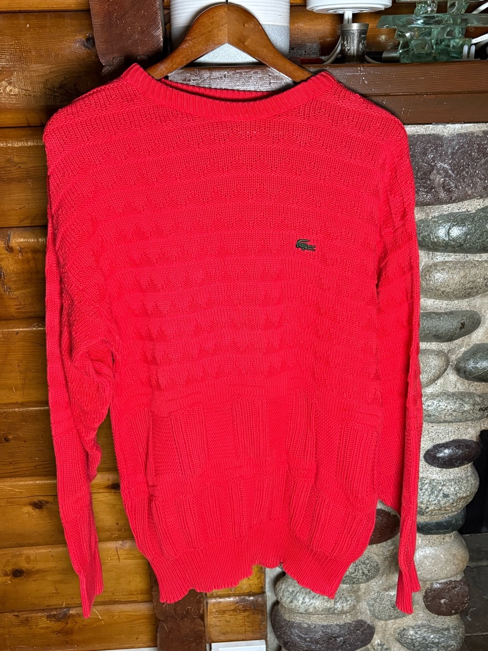 Vintage IZOD Lacoste Red 100% Cotton Textured Knit Sweater